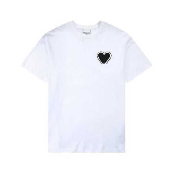 

paris fashion mens designer t shirt amis embroidered red heart solid color big love round neck short sleeve t-shirt for men and women b1cl, White;black