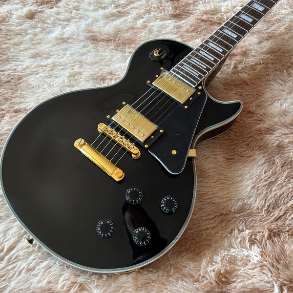 

custom lp electric guitar black color hh pickups gold hardware in stock