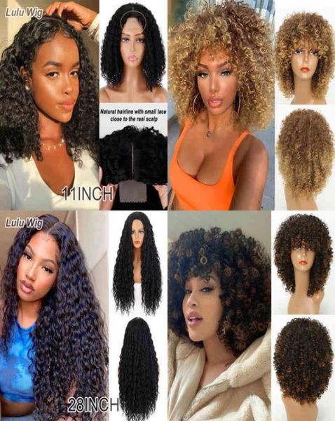 

hair short synthetic blonde curly for women afro kinky with bangs omber brown cosplay high temperature 2203013859176, Black;brown
