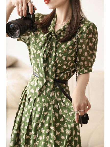 

2023 dress summer silkworm silkworm imitation women's waist slim a-line dress casual versatile long dress, Black;gray