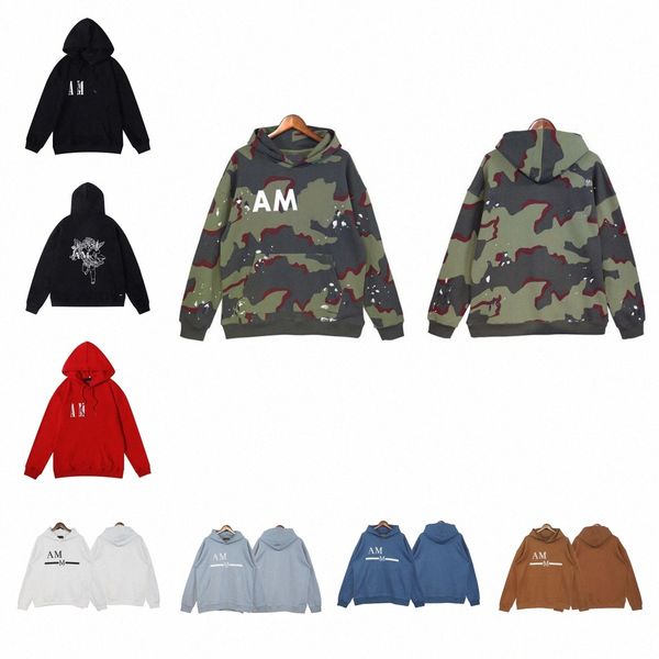 

ami mens designers hoodies sweatshirt graffiti hoodie sports crewneck sweatshirt highstreet sweatshirts sportswear women men clothing us siz, Black