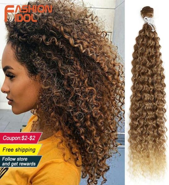 

fashion idol kinky curly wave hair 110g heat resistant silver grey synthetic hair 2pcslot 22 inch weave hair bundles extensions 23490263, Black;brown