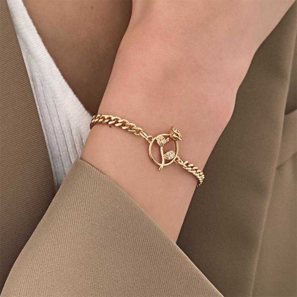

vintage rose metal chain bracelet french fashion micro inlaid zircon flower spring and summer wholesale, Black