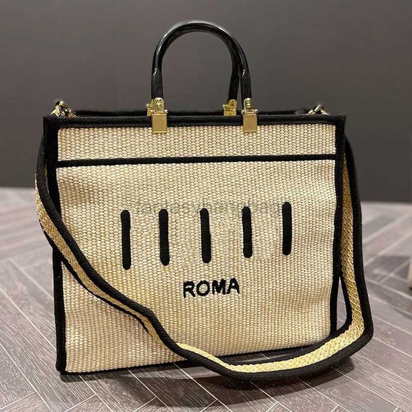 

ff bags straw tote bag women handbags embroidered letters gold hardware large capacity pocket sunshine handbag purse summer beach bags