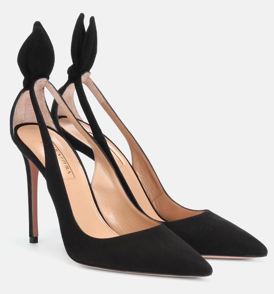 

famous 23s/s aquazzura women bow tie sandals shoes women twist pointed toe pumps lady summer party wedding lady high heels eu35-43, Black