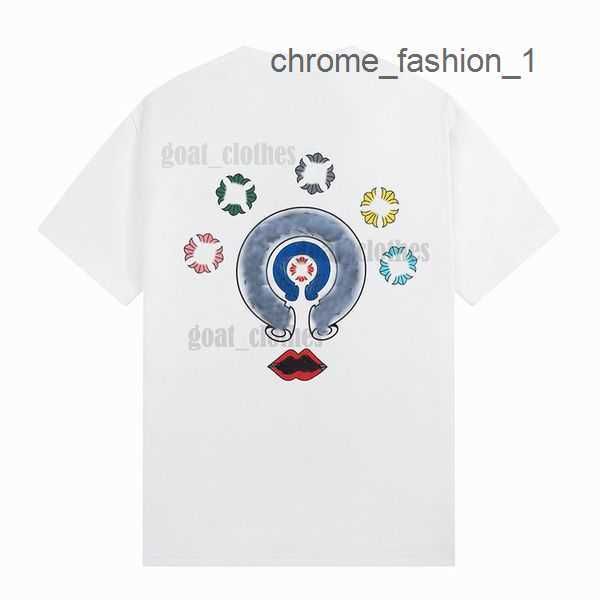 

2023 designers chromes heart mens t-shirts embossed letter classic crew neck casual horseshoe sanskrit cross pattern tees tshirts eur s-xl 9, White;black