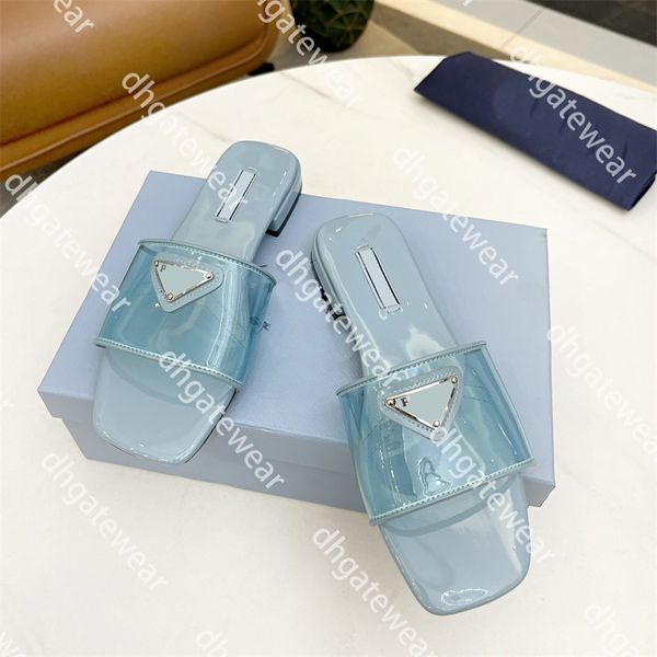 

brand womens sandals designer transparent dress slipper luxury triangle logo slippers summer cool flat bottom slide size 35-43