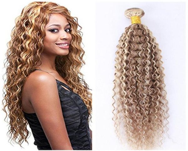 

human hair bundles piano color mixed 27 613 blonde kinky curly hair wefts afro kinky curly brazilian virgin hair 3pcslot new arri9991915, Black;brown