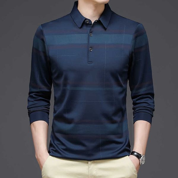 

men's t-shirts browon spring autumn t shirt men long sleeve turn-down collar striped design business work t-shirt men slim fit plus siz, White;black