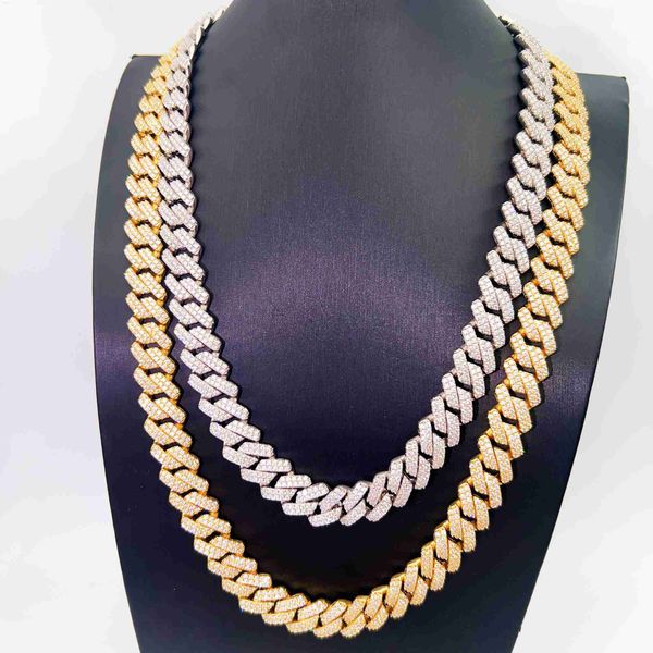 

13.5mm wide hip hop d color moissanite diamond cuban link chain necklace, Silver