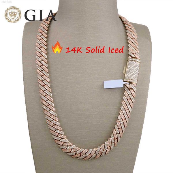 

hip hop jewelry 14mm real 14k yellow gold prong setting vs lab grown natural diamond iced out cuban link chain and bracelet, Silver
