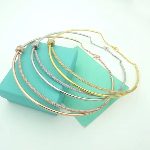 

luxury diamond encrusted female necklace designer necklace titanium steel jewelry wholesale women s smooth hard ring necklace classic diamon, Silver
