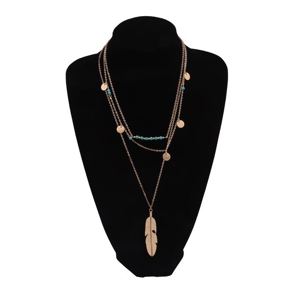 

designer necklaces feather turquoise bead sequined multilayer necklace female personalized clavicle diamond jewlery fashion jewelry layered, Silver