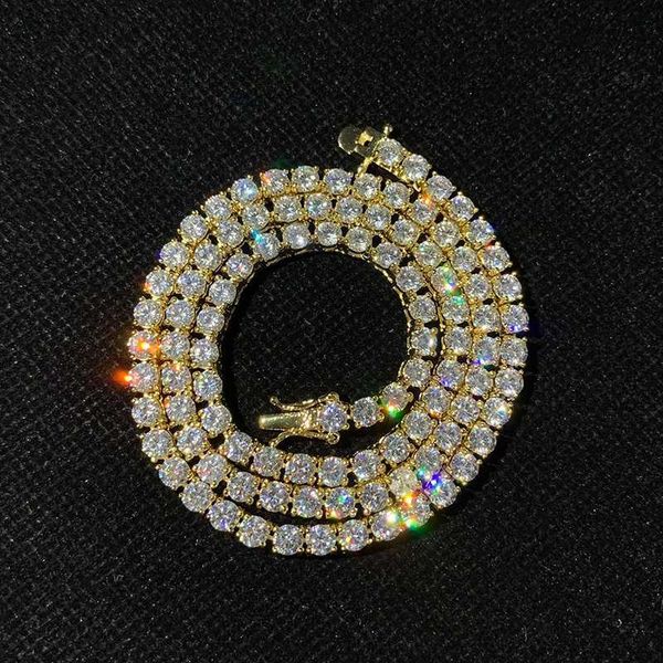 

14k solid gold plated iced out 4mm 16" 18" 20" 22" 24" 30" d color vvs moissanite tennis necklace, Silver