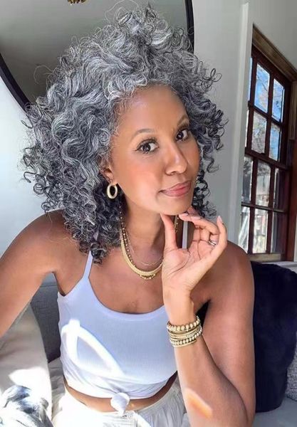 

curly gray human ponytail puff undo chignon hair piece drawstring grey silver medium length wraps easy wearing 120g 100g 14inch3384565, Black