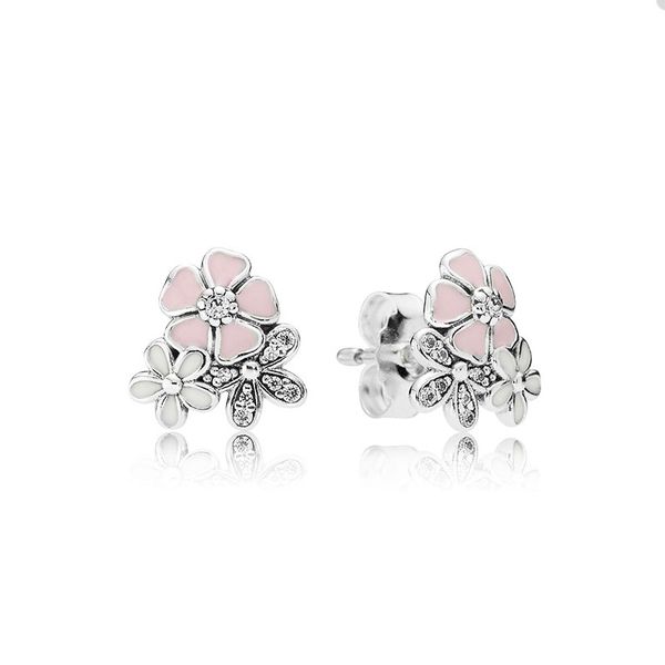 

pink flower daisy stud earrings for pandora authentic sterling silver party jewelry designer earring set for women girls sisters gift earrin, Golden;silver