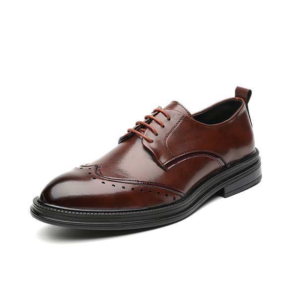 

2021 men dress shoes handmade brogue style paty leather wedding shoes men flats leather oxfords formal shoes, Black