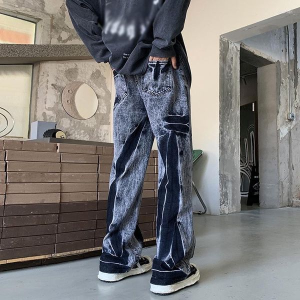 

men's jeans 2023 fashion tie dye hip hop men straight pants y2k clothes baggy stylish vintage harajuku denim trousers ropa hombre, Blue