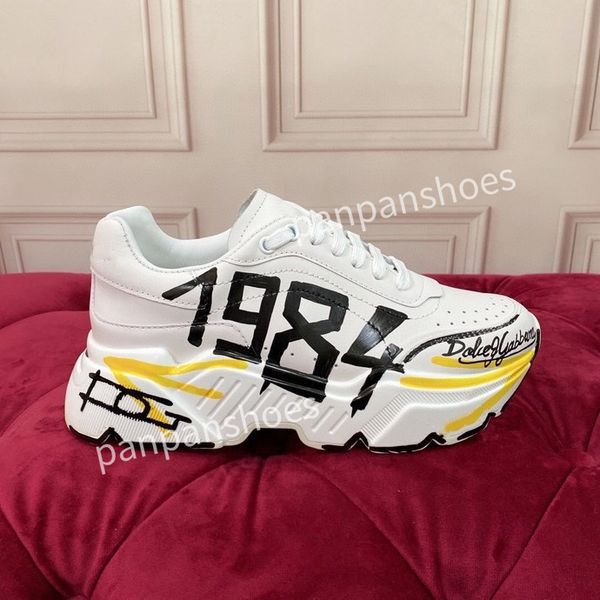 

2023brand men designer leather lace-up sneakers fashion lady flat running letters shoes platform sneaker, Black