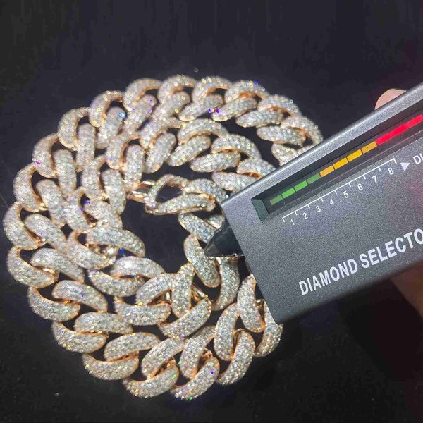 

wholesale round diamond 18mm necklace jewelry 925 silver 14k 18k gold plated vvs moissanite custom cuban link chain