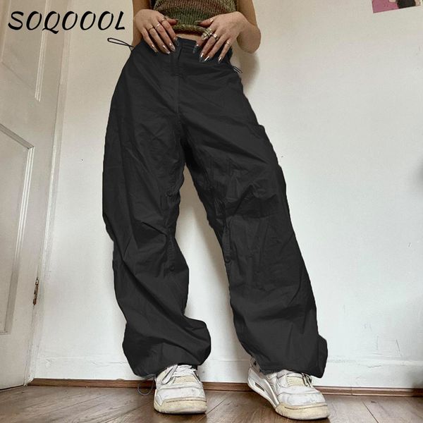 

women's two piece pants y2k celana kargo wanita pinggang rendah serut sweatpant streetwear baggy lebar kaki parasut kebesaran jogger 23, White
