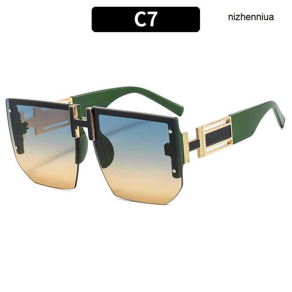 

hermm elegant sunglasses h large frame fashionable sunglasses ins trendy punk style metal 7918, White;black