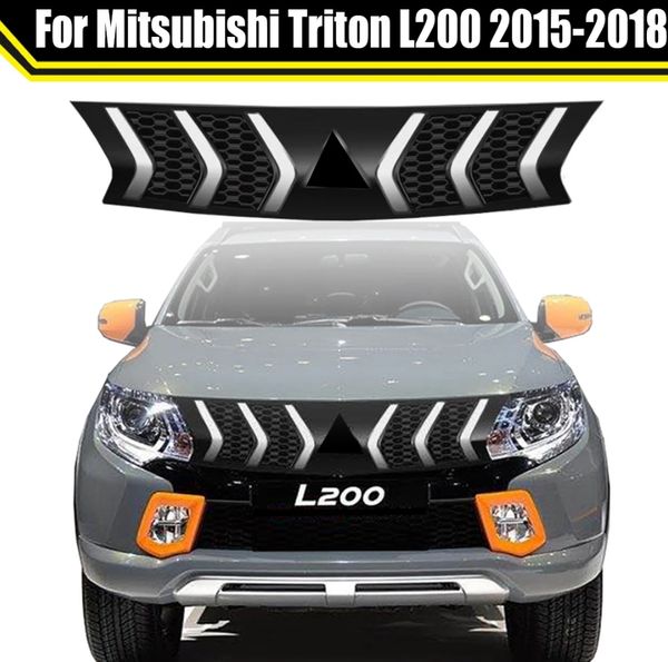 

offroad car modified spare front bumper grille for for mitsubishi triton l200 2015 -2018 with dynamic led lights racing grilles