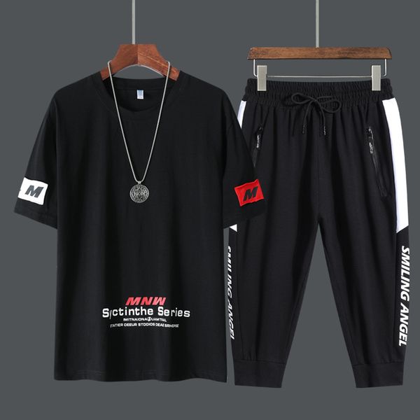 

men's tracksuits man tracksuits 2 piece short sleeve suits printing t-shirt sweatpants sets sutdent husband casual summer sport clothes, Gray