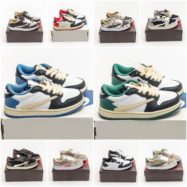 

kids jordn air jumpman 1 low trainers 1s basketball shoes og fragment travis x design university blue unc black shadow light smoky grey boys