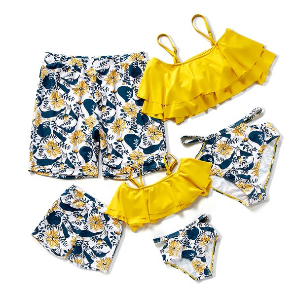 

family matching outfits hiheart look mother daughter swimwear twopieces swimsuit dad son beach shorts trunks holiday 230512, Blue