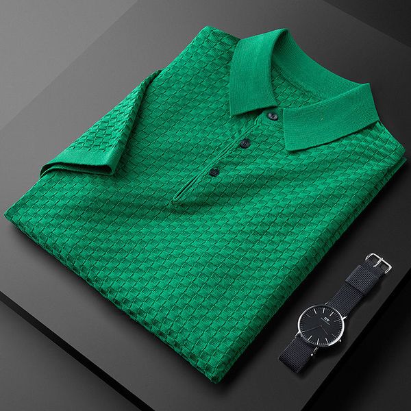 

men's polos premium personalized jacquard waffle knitted polo men's short sleeve summer luxury breathable t-shirt men's korea, White;black