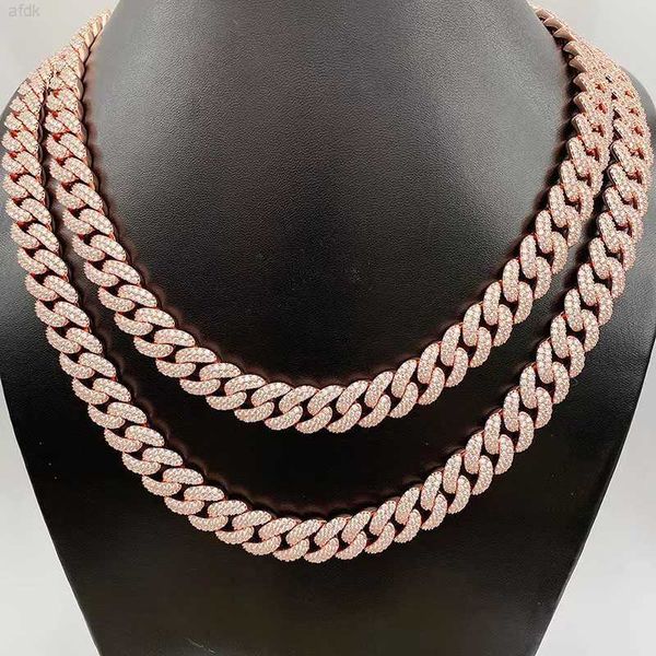 

fine rose gold plated hip hop bling jewelry cuban chain necklace men iced out cuban link moissanite diamond chain, Silver