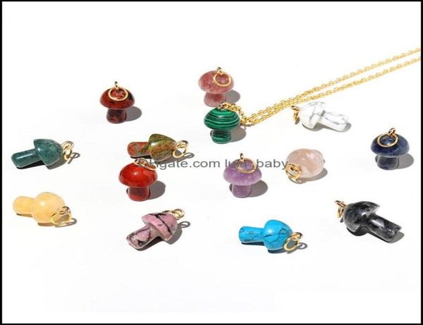 

pendant necklaces pendants jewelry natural stone carving 2cm mushroom shape charms reiki healing chakra crystal necklace for women6855730, Silver