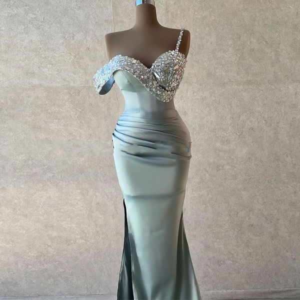 

sparkle prom dress long luxury 2023 women sweetheart bead long satin sleeveless mermaid evening gowns side split formal party dresses robe d, Black