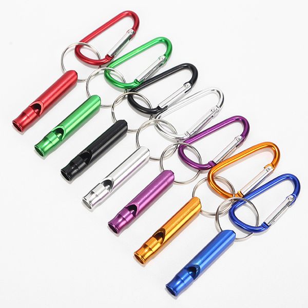 

metal whistle keychains portable self defense keyrings rings holder car key chains accessories outdoor camping survival mini tools promotion, Silver