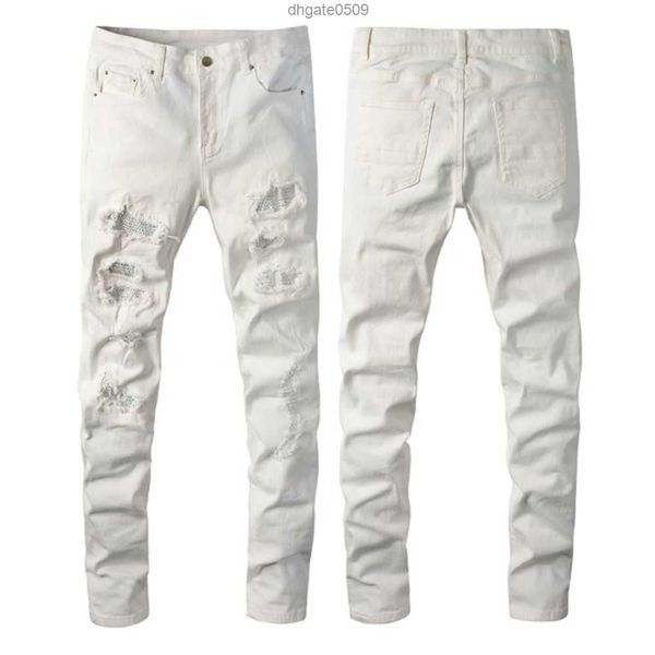 

mens designer jeans paige amirs fashion skinny straight slim non-elastic ripped design pants knee tear tight size 28-40 long style 2023 summ, Blue