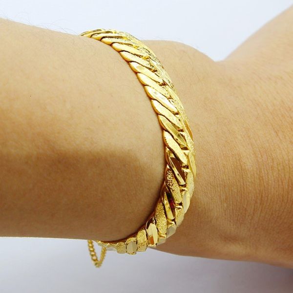 

chain wholesale 24k gold gp 12mm wide men's braceletsbracelets 19.5cm fashionable pure gold color men's jewelry bracelets at low p, Black
