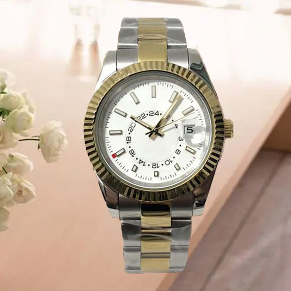 

high fashion watch silver gold watches mechanical watch 41mm black ceramic case fine steel watchband luxury business sports watch gift water, Slivery;brown