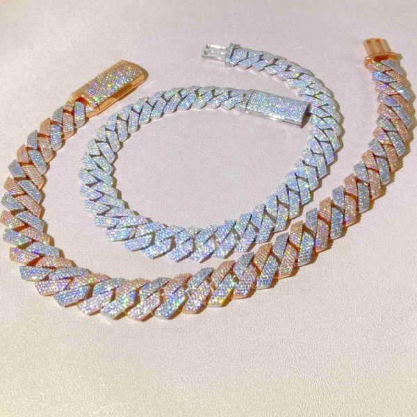 

2023 hip hop jewelry 18mm 20mm 4 rows diamond trendy silver 925 necklace zircon cuban chain zircon necklace