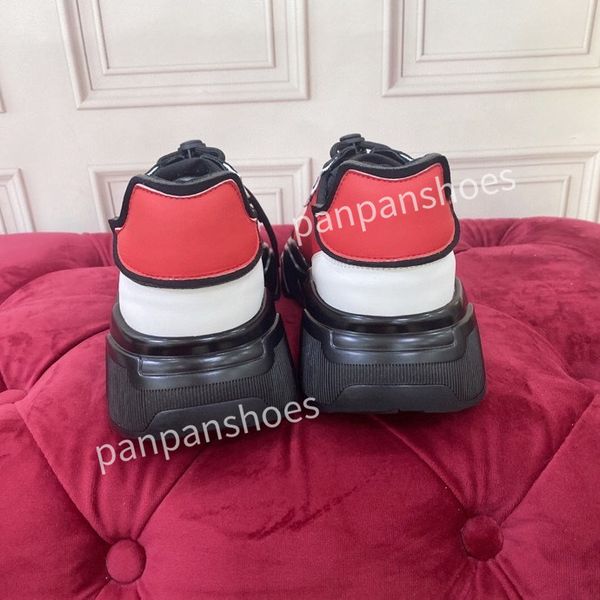 

new brand womens men designer leather lace-up sneakers fashion lady flat running letters shoes platform sneaker, Black