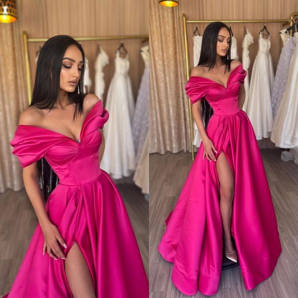 

rosy pink a line prom dresses thigh slit sleeveless v neck party evening dress pleats long special occasion dress, Black