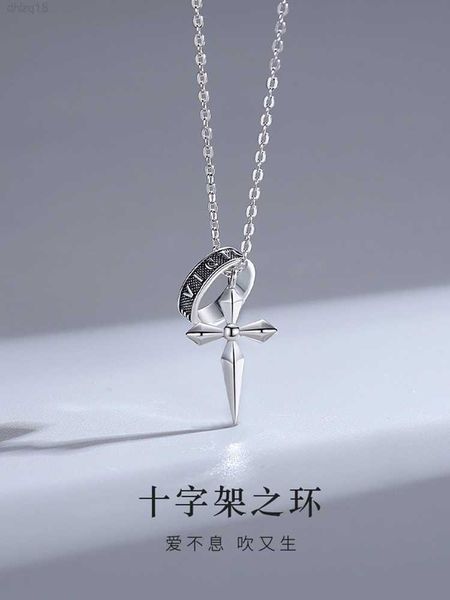 

sterling silver necklace for men's street boys stupid and handsome american style chain for men's trendy and advanced cross pendan