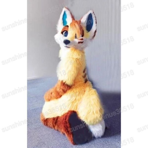

halloween long furry wolf husky dog mascot costume customization animal theme character carnival adults birthday party fancy outfit, Red;yellow