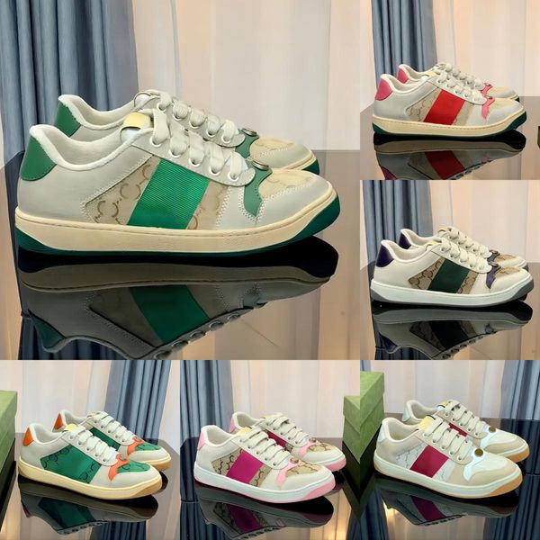 

screener sneakers designer dirty casual shoes beige butter women men running sneaker vintage leather fashion classic red green stripe shoe s, Black