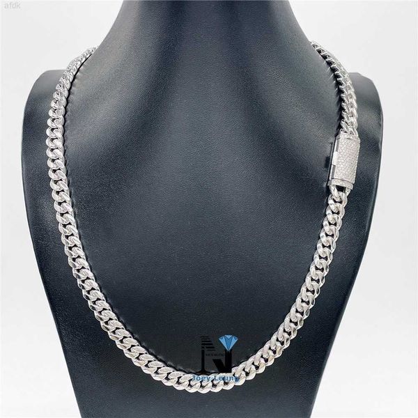 

8mm 10mm 12mm 13mm necklace pass diamond tester hip hop jewelry pure 925 silver moissanite diamond iced out lock cuban chain