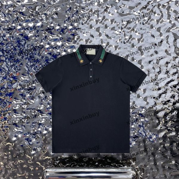 

xinxinbuy men designer tee t shirt 23ss bee embroidery patch collar short sleeve cotton women white black xs-2xl, Black;brown