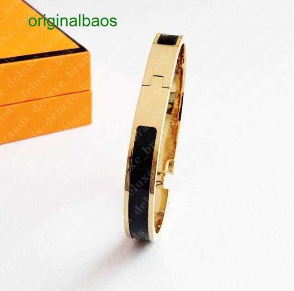 

original hemrres designer bracelet lassic designer 8mm gold bangle luxury brand enamel bracelet for men women birthday mother day jewelry ho, Black