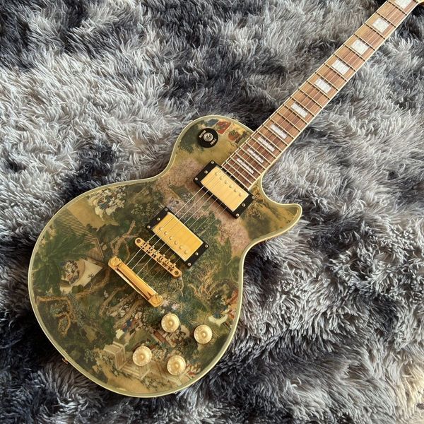 

lp electric guitar grand view garden water transfer pattern mahogany panel