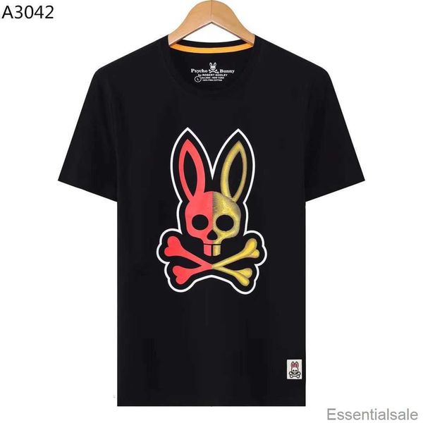 

psycho bunny spring and summer skull rabbit full paste printed round neck casual short-sleeved t-shirt fashion brand pure cotton men's, White;black
