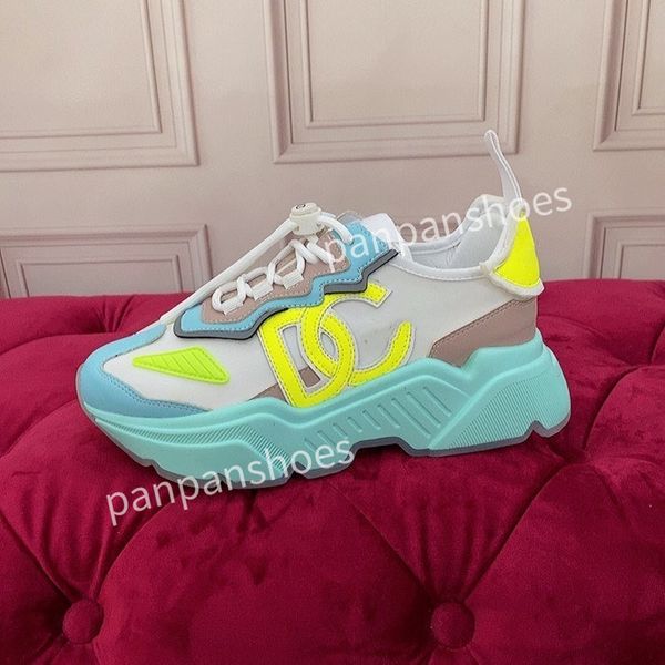 

new brand mens designer leather lace-up sneakers fashion lady flat running letters shoes platform sneaker, Black